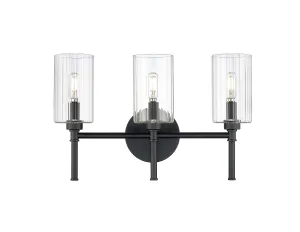 3 Lamps Chastine Vanity Light - Matte Black - Clear Beveled Glass - 19in. Wide