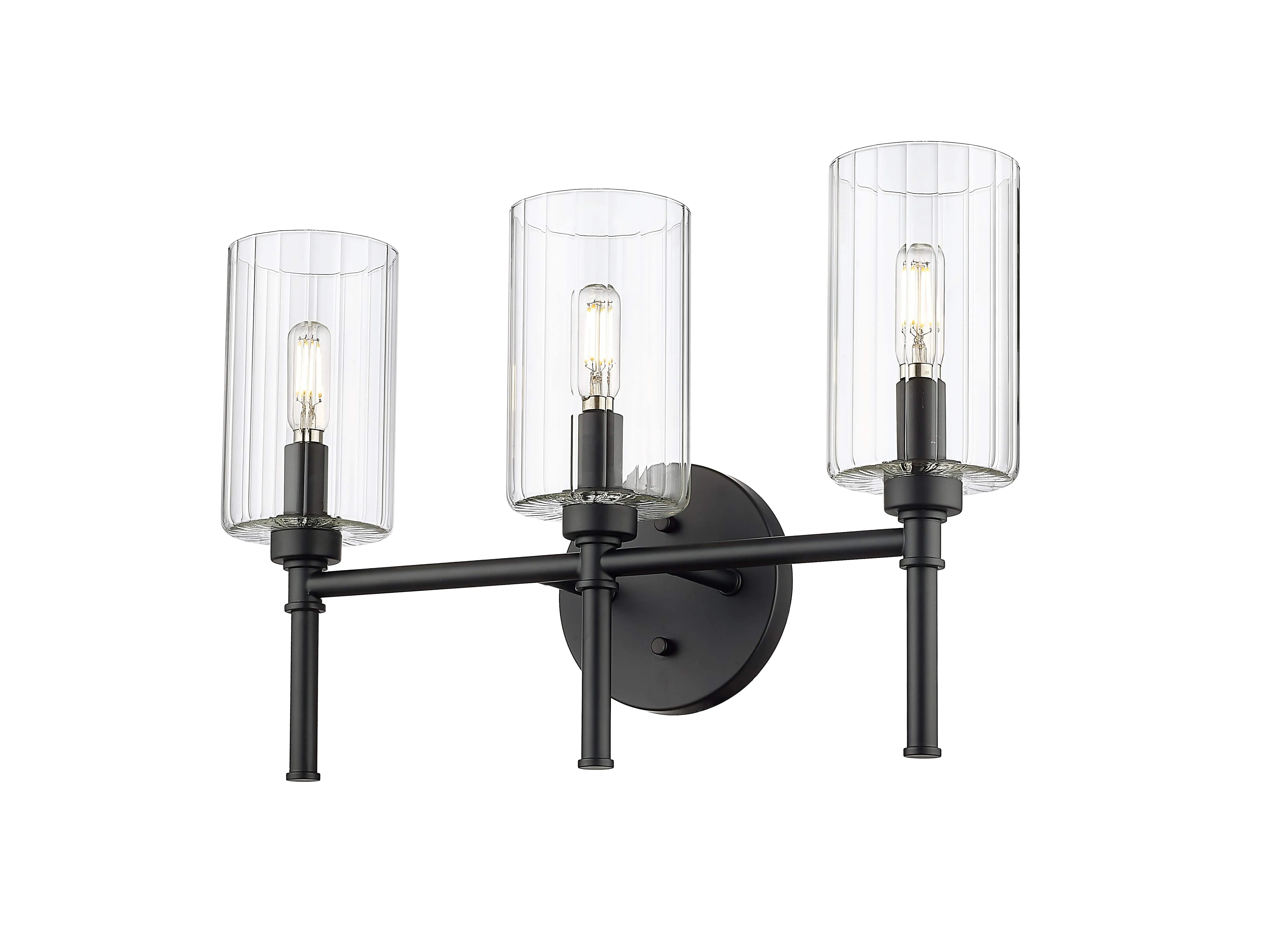 3 Lamps Chastine Vanity Light - Matte Black - Clear Beveled Glass - 19in. Wide