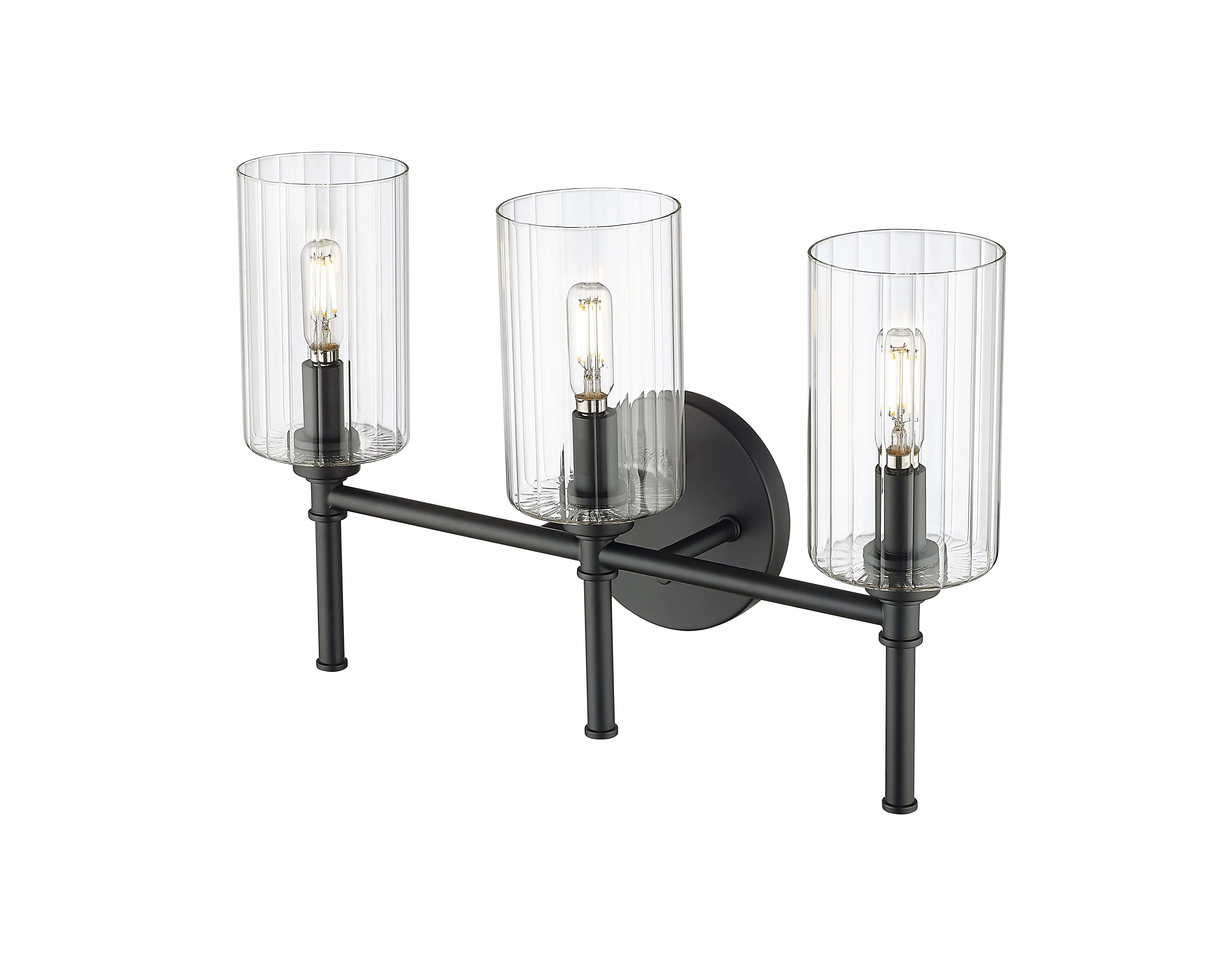 3 Lamps Chastine Vanity Light - Matte Black - Clear Beveled Glass - 19in. Wide