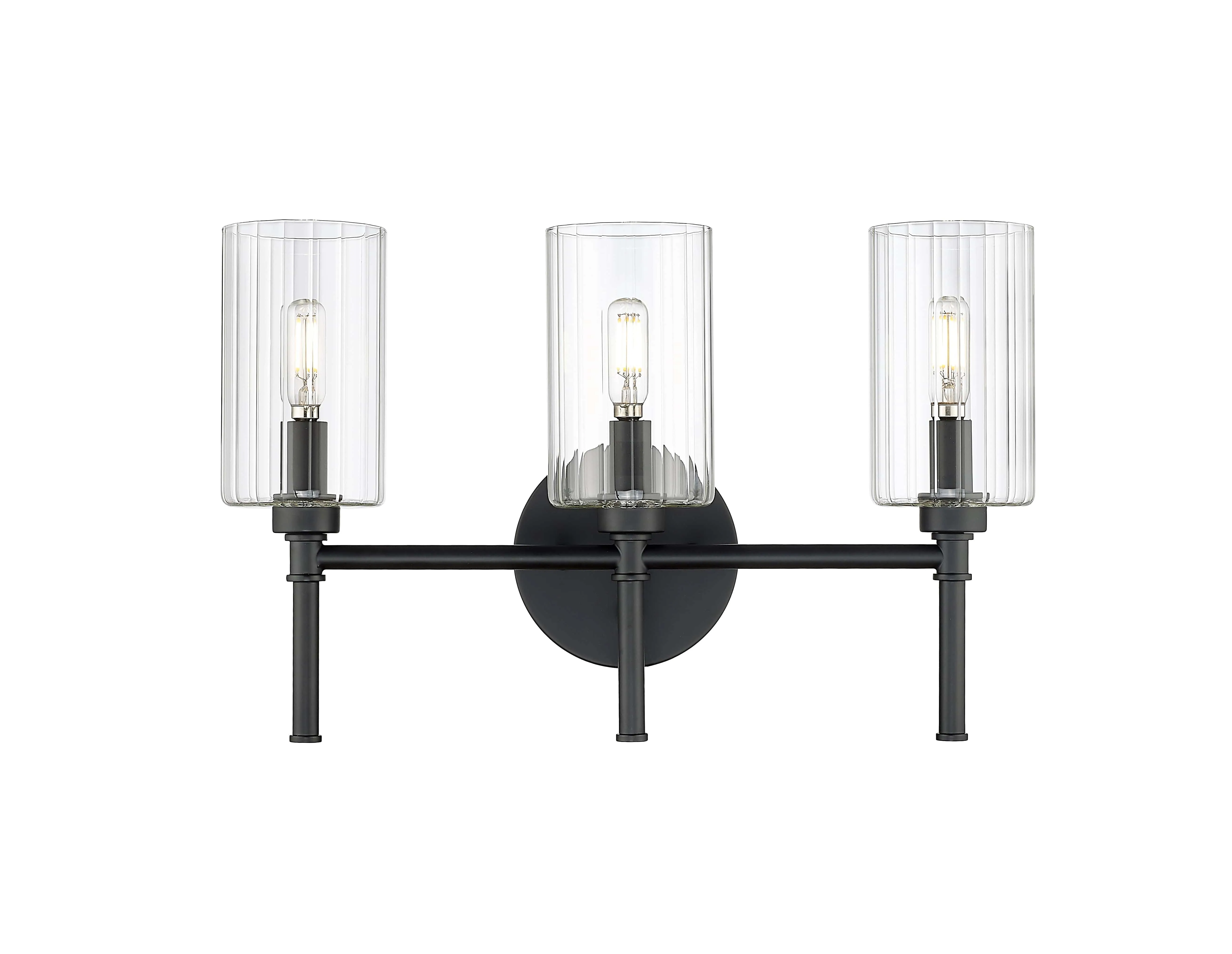 3 Lamps Chastine Vanity Light - Matte Black - Clear Beveled Glass - 19in. Wide