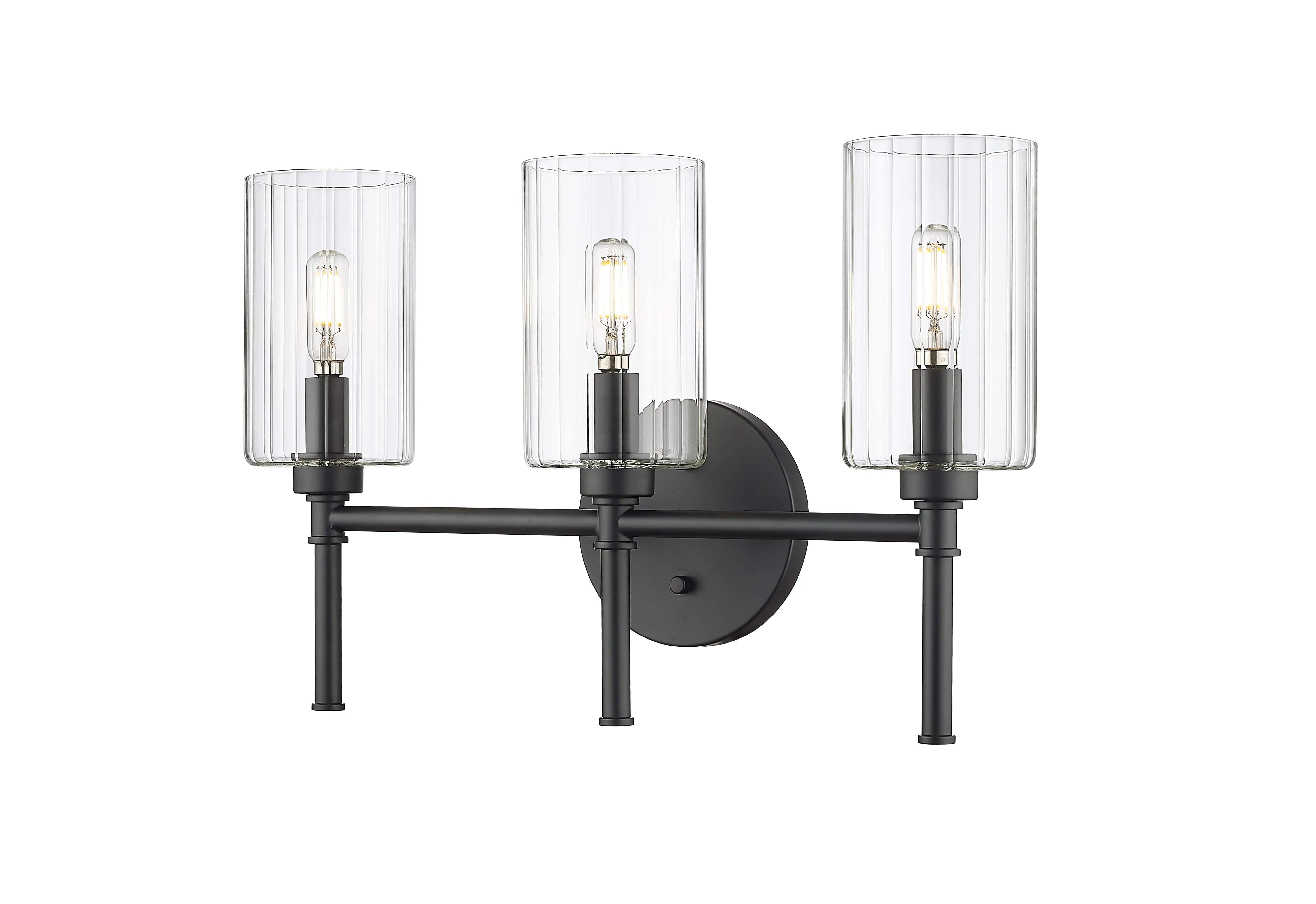 3 Lamps Chastine Vanity Light - Matte Black - Clear Beveled Glass - 19in. Wide