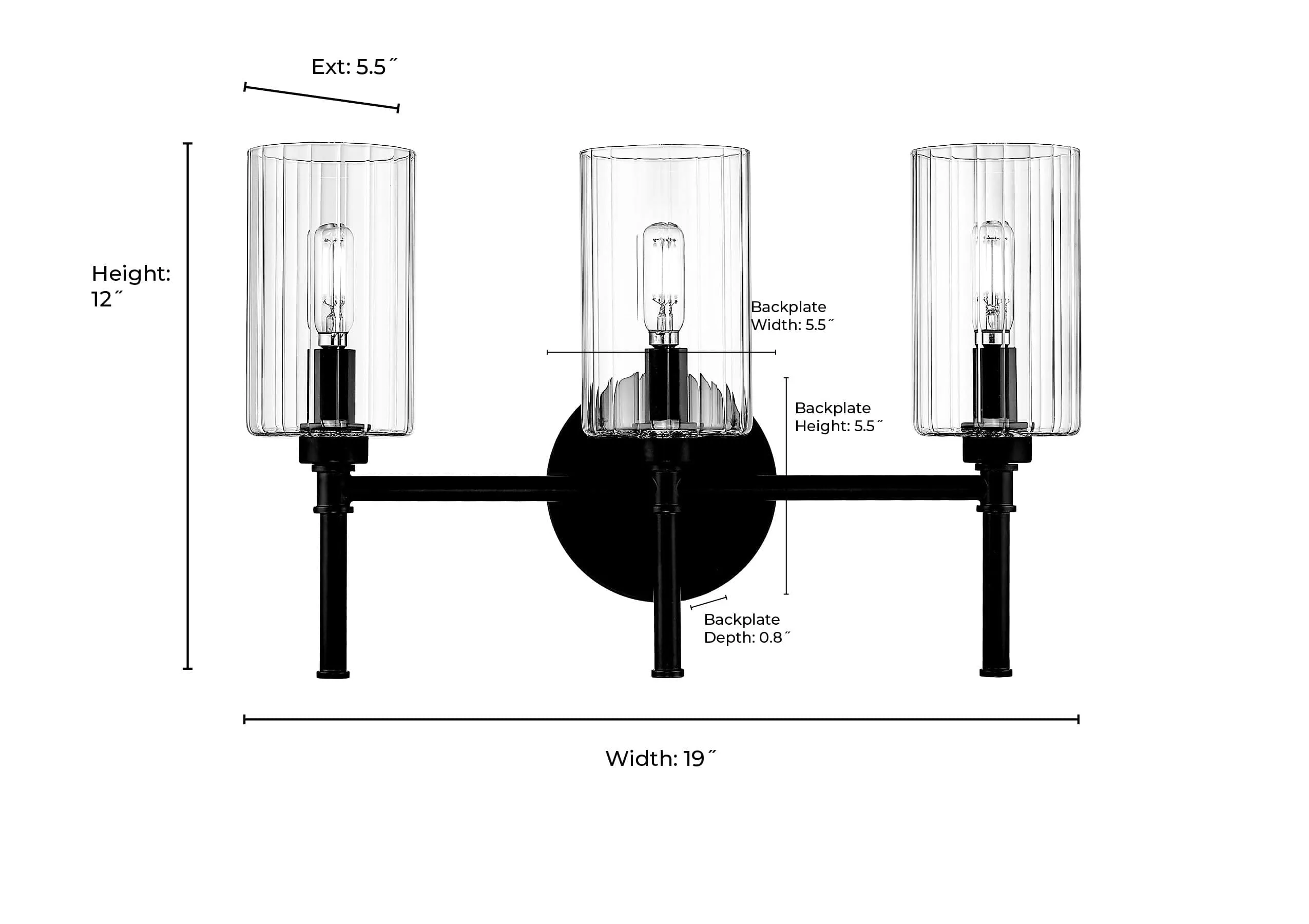 3 Lamps Chastine Vanity Light - Matte Black - Clear Beveled Glass - 19in. Wide