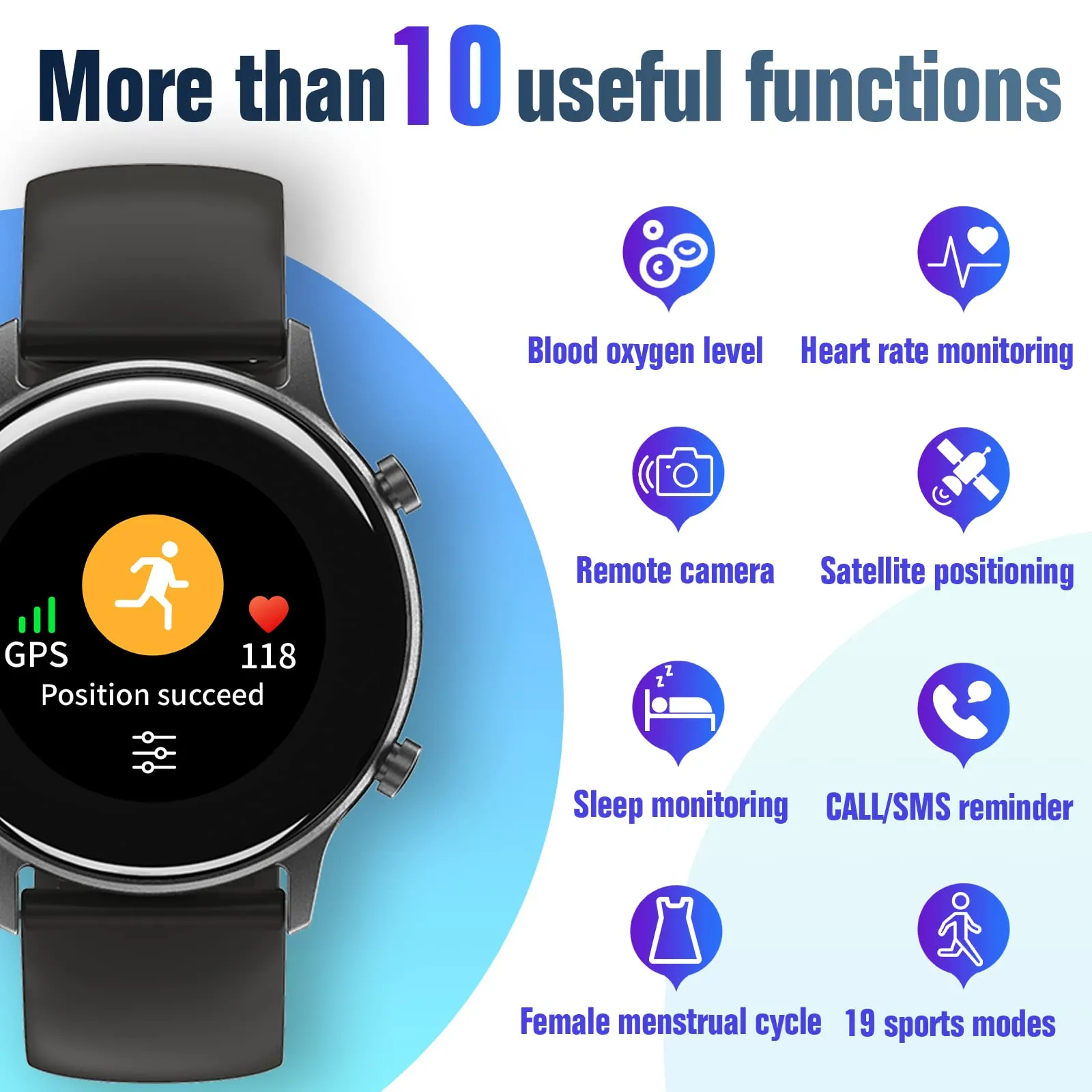 75 75PAI Smart Watch Round for Men Women Smartwatch for Android and iOS Phones Activity Fitness Tracker Built-in-GPS Calories Burned Digital with 19 Sport Modes/Heart Rate/Blood Oxygen/Sleep