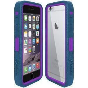 Amzer CRUSTA Rugged iPhone 6 Case Blue on Purple Shell With Tempered Glass