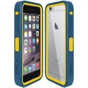 Amzer CRUSTA Rugged iPhone 6 Case Blue on Yellow Shell With Tempered Glass