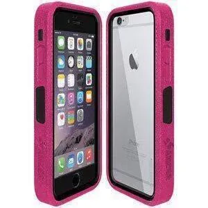 Amzer CRUSTA Rugged iPhone 6 Case Magenta on Black Shell with Tempered Glass