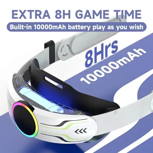 Bioherm RGB Head Strap with Battery for Meta/Oculus Quest 3, 10000mAh Battery Pack for Extended 8H of Playtime, Fast Charging VR Power, Adjustable Elite Strap Enhanced Support and Balance in VR