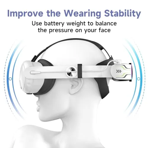 Bioherm RGB Head Strap with Battery for Meta/Oculus Quest 3, 10000mAh Battery Pack for Extended 8H of Playtime, Fast Charging VR Power, Adjustable Elite Strap Enhanced Support and Balance in VR