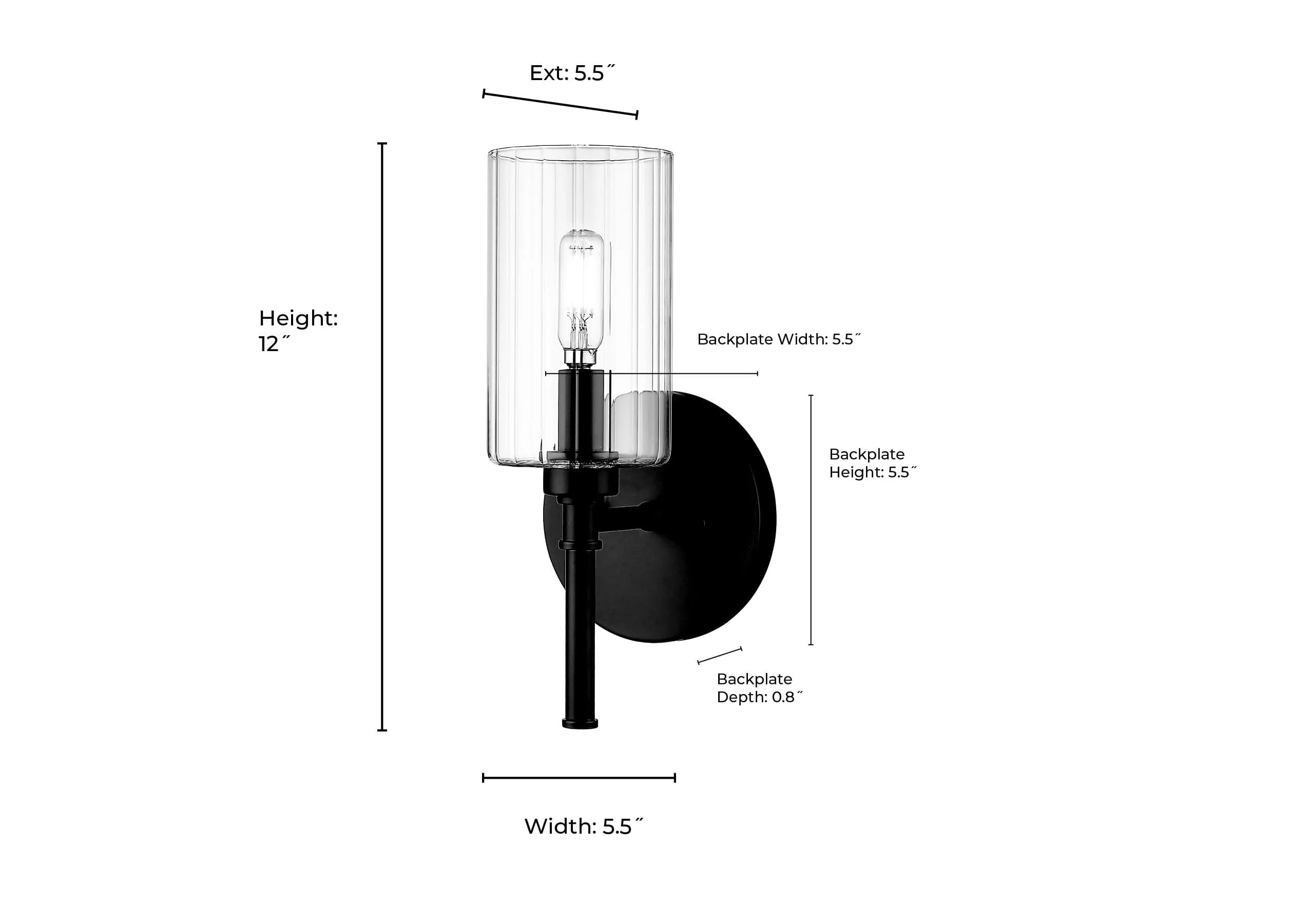 Chastine Wall Sconce - Matte Black - Clear Beveled Glass - 5.5in. Extension - E12 Candelabra Base