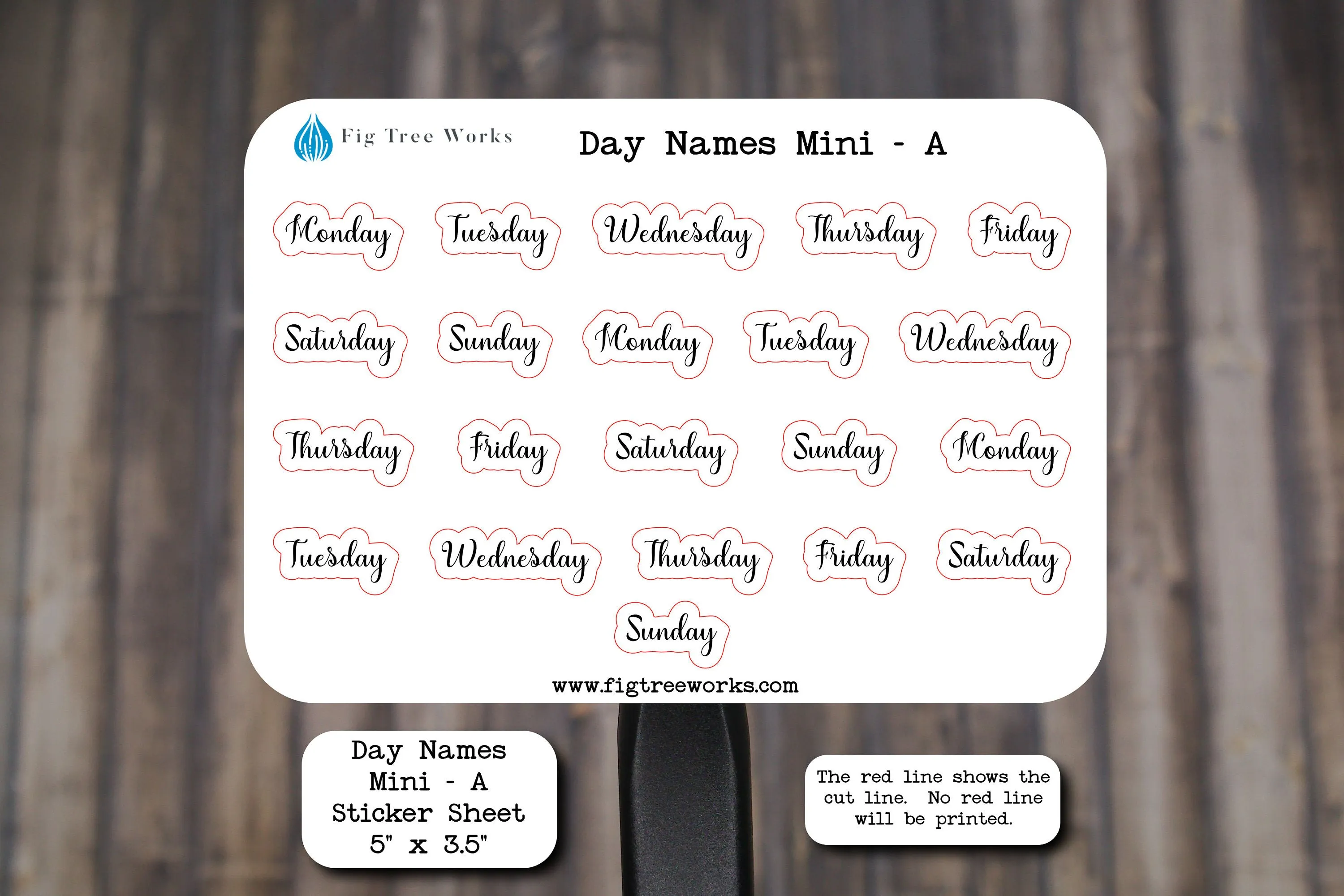 Day Names Mini Sticker Sheet  | Weekday Name Sticker, Kiss Cut, Matte Finish