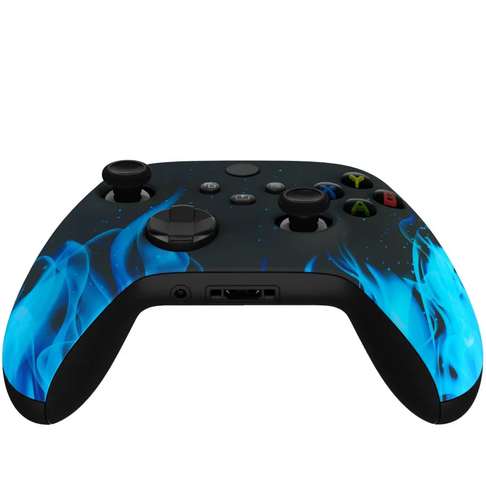 eXtremeRate Blue Flame Replacement Part Faceplate, Soft Touch Grip Housing Shell Case for Xbox Series S & Xbox Series X Controller Accessories - Controller NOT Included - FX3T105