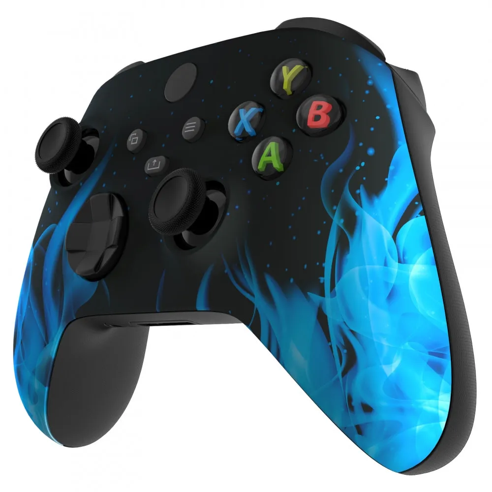 eXtremeRate Blue Flame Replacement Part Faceplate, Soft Touch Grip Housing Shell Case for Xbox Series S & Xbox Series X Controller Accessories - Controller NOT Included - FX3T105