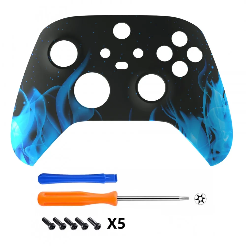 eXtremeRate Blue Flame Replacement Part Faceplate, Soft Touch Grip Housing Shell Case for Xbox Series S & Xbox Series X Controller Accessories - Controller NOT Included - FX3T105