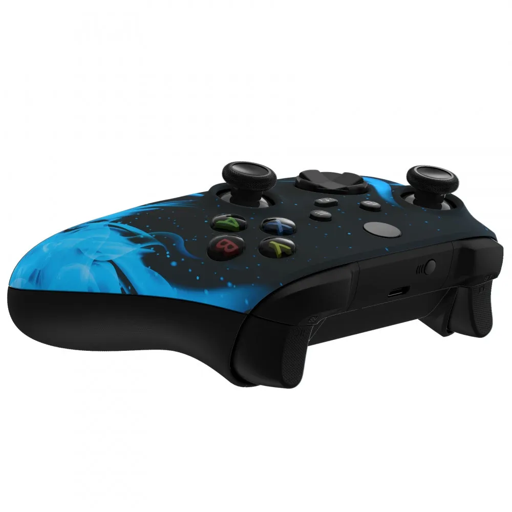 eXtremeRate Blue Flame Replacement Part Faceplate, Soft Touch Grip Housing Shell Case for Xbox Series S & Xbox Series X Controller Accessories - Controller NOT Included - FX3T105