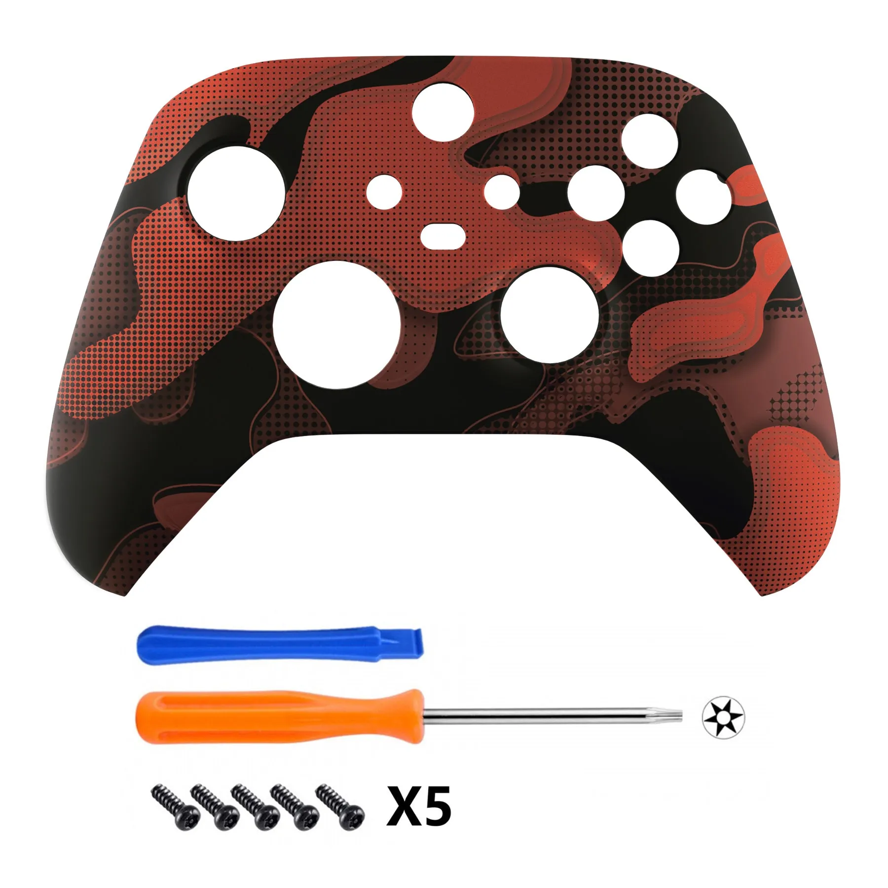 eXtremeRate Red Black Camouflage Replacement Part Faceplate, Soft Touch Grip Housing Shell Case for Xbox Series S & Xbox Series X Controller Accessories - Controller NOT Included - FX3T135