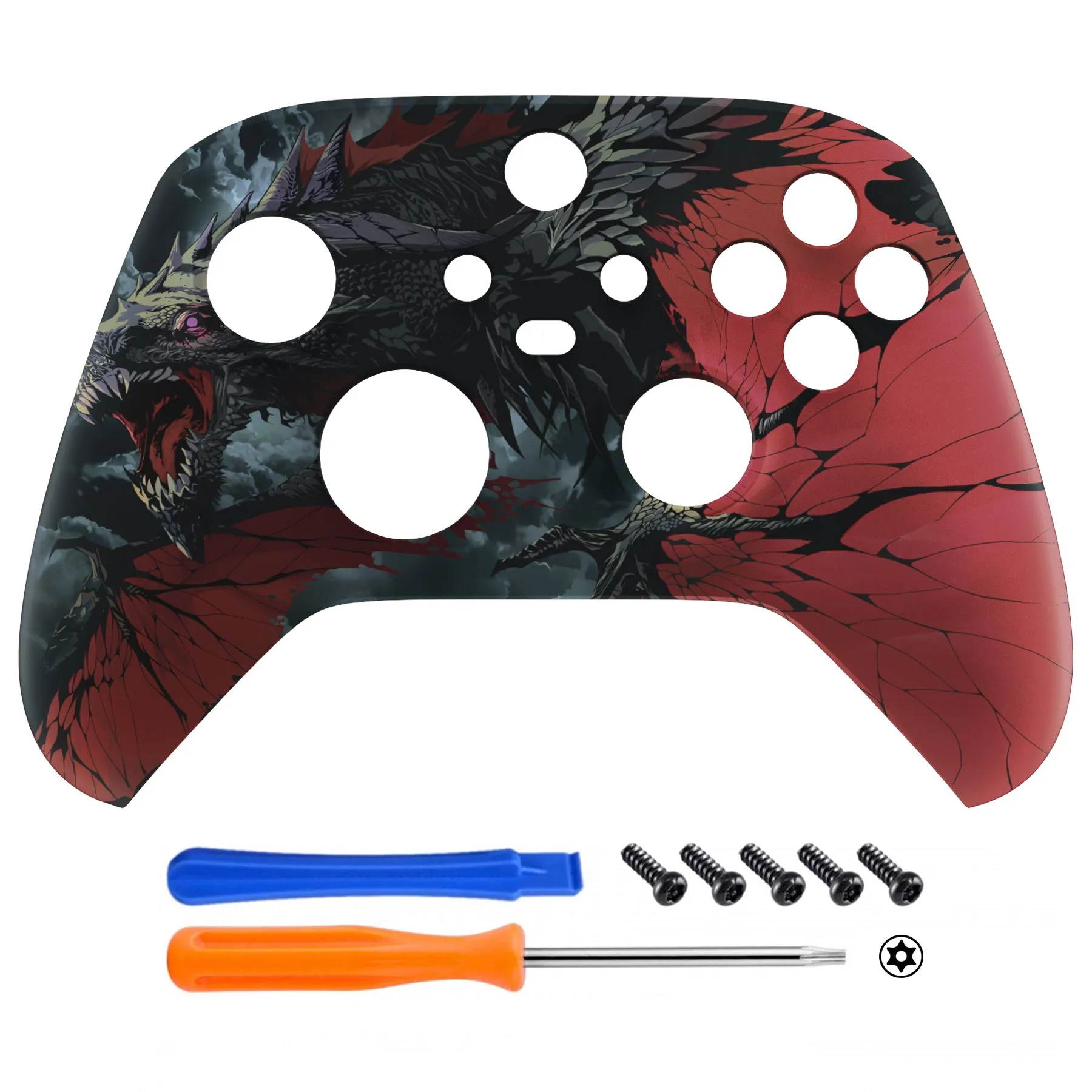 eXtremeRate Roaring Dragon Replacement Part Faceplate, Soft Touch Grip Housing Shell Case for Xbox Series S & Xbox Series X Controller Accessories - Controller NOT Included - FX3T165