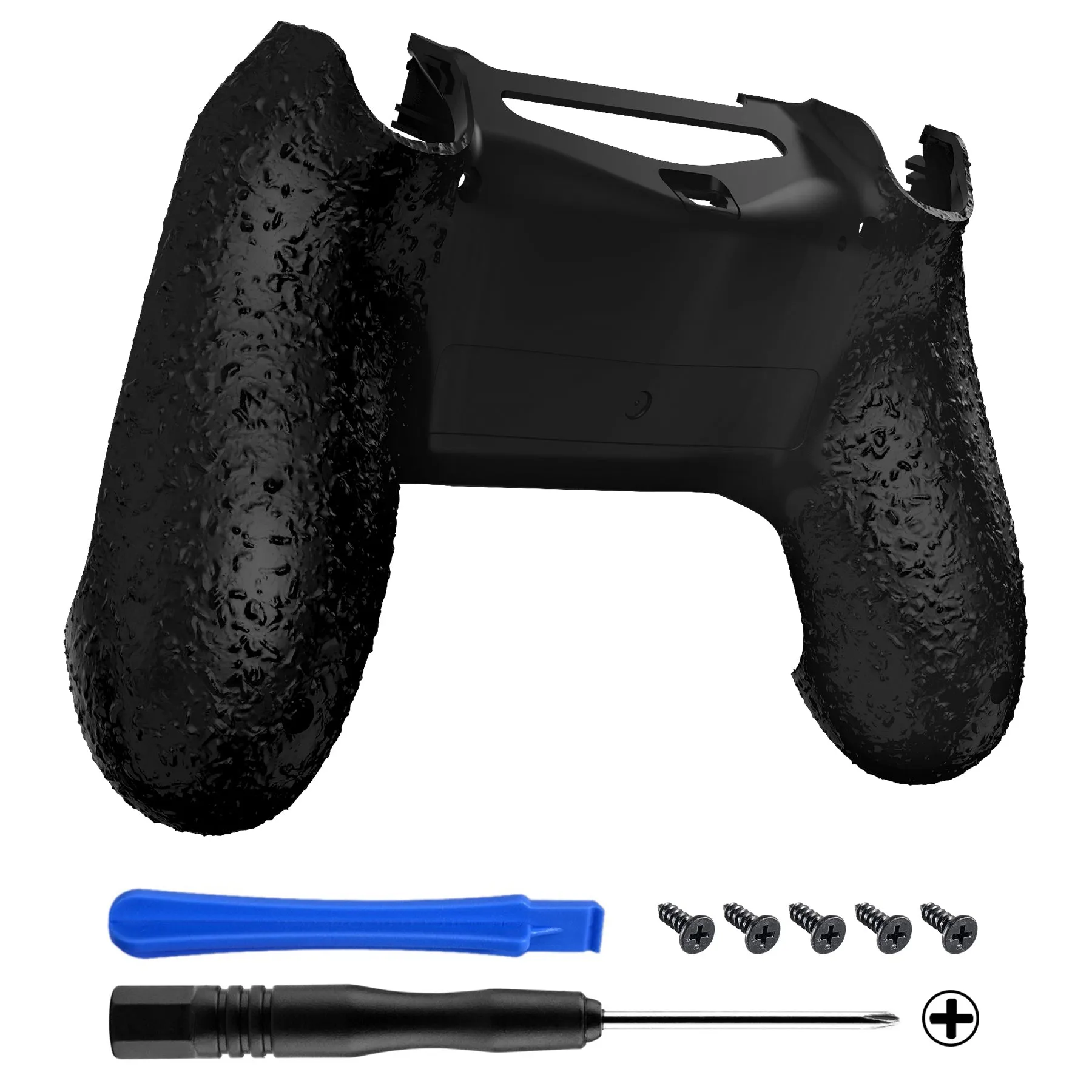 eXtremeRate Textured Black Non-slip Back Housing Cover for PS4 Slim Pro Controller JDM-040 JDM-050 JDM-055 - SP4BR01