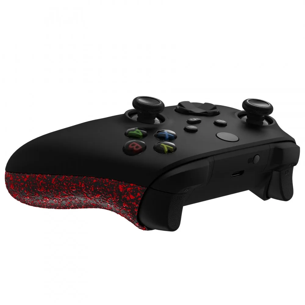 eXtremeRate Textured Red Back Panels, Comfortable Non-Slip Side Rails, 3D Splashing Handles, Game Improvement Replacement Parts for Xbox Series X/S Controller - Controller NOT Included - PX3P342