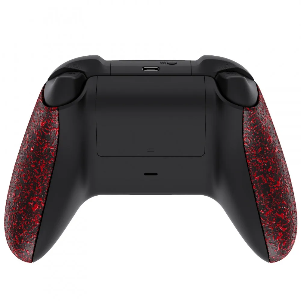 eXtremeRate Textured Red Back Panels, Comfortable Non-Slip Side Rails, 3D Splashing Handles, Game Improvement Replacement Parts for Xbox Series X/S Controller - Controller NOT Included - PX3P342