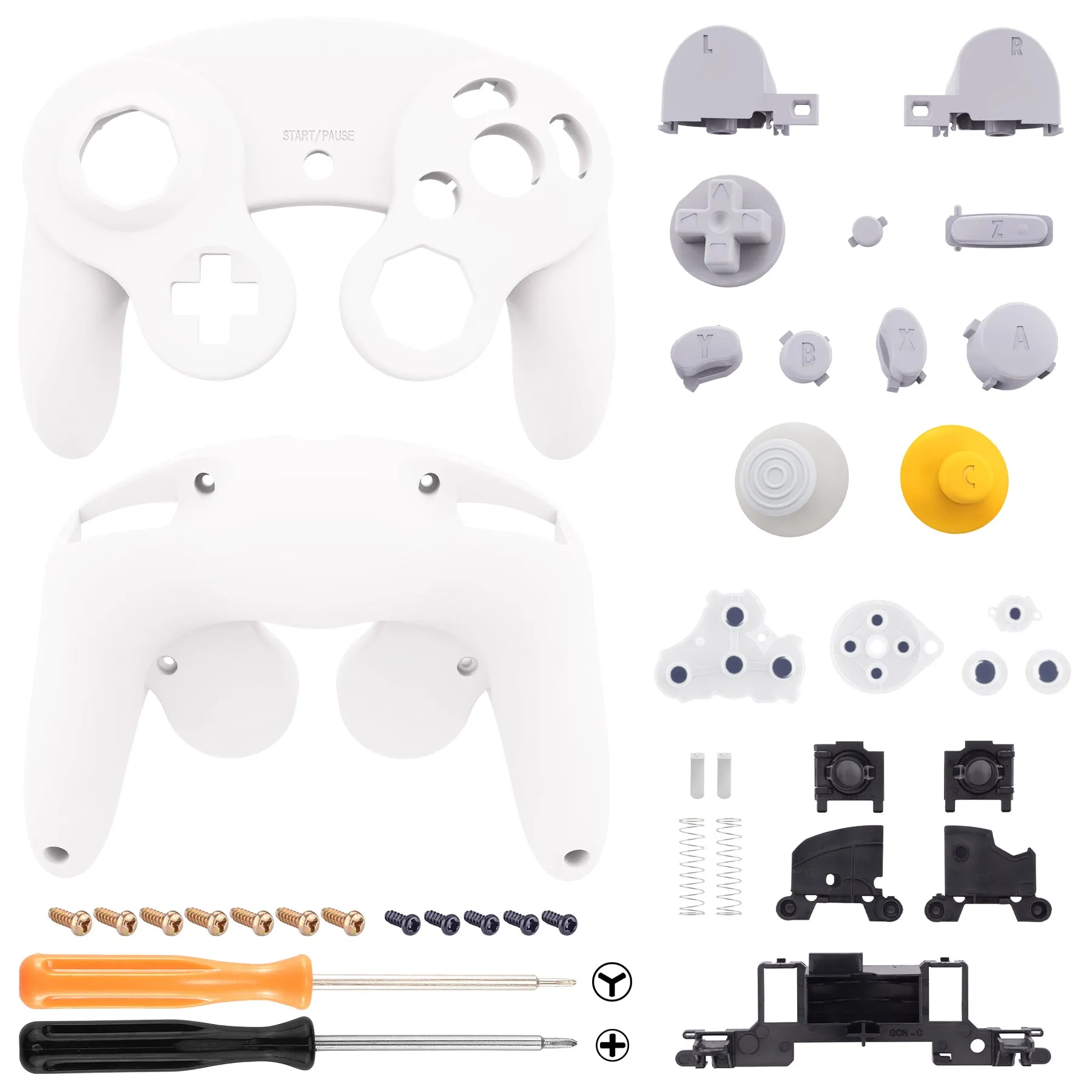 eXtremeRate White Replacement Faceplate Backplate with Buttons for Nintendo GameCube Controller - GCNP3002