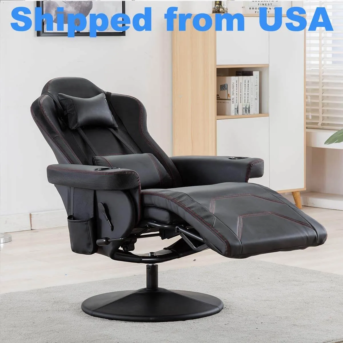 Gaming Recliner, Best Reclining Gaming Chair Racing Style with Cup Holder, Adjustable Footrest & Lumbar Support, Black