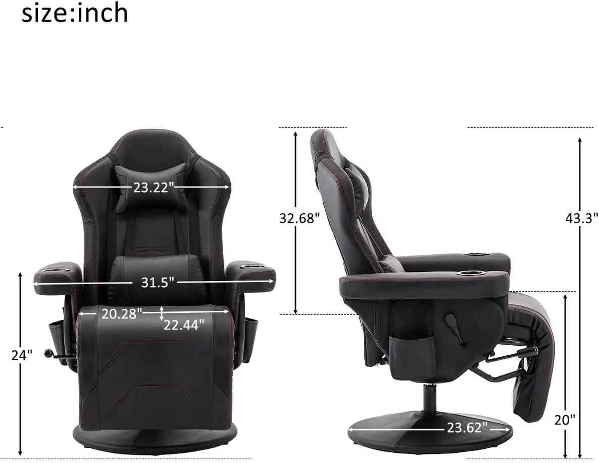 Gaming Recliner, Best Reclining Gaming Chair Racing Style with Cup Holder, Adjustable Footrest & Lumbar Support, Black