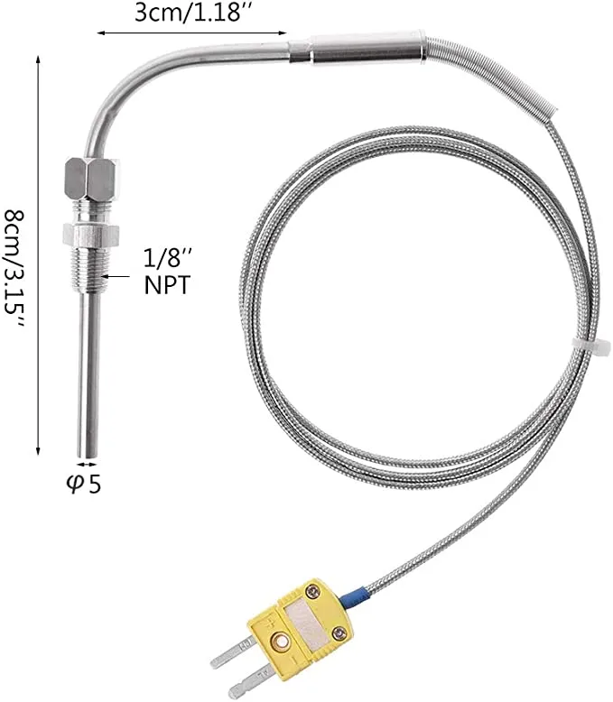 GIMEVAR EGT K Type Thermocouple Temperature Controller Tools 0-1250 C Exhaust Gas Temp Sensor Probe Connector with Exposed Tip