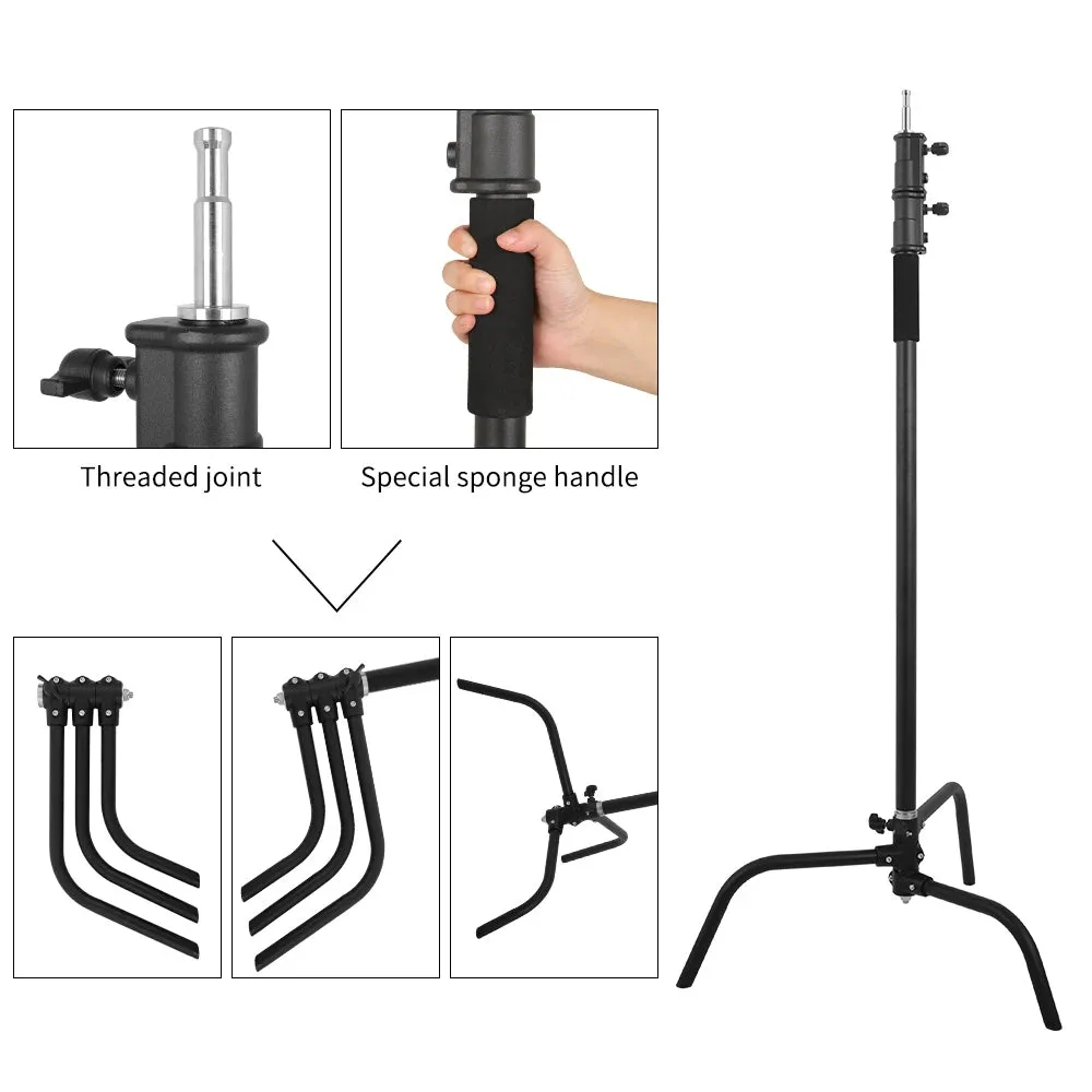 Hridz 150-330cm Black Heavy Duty C-Stand Adjustable Light Stand Load 20KG Capacity