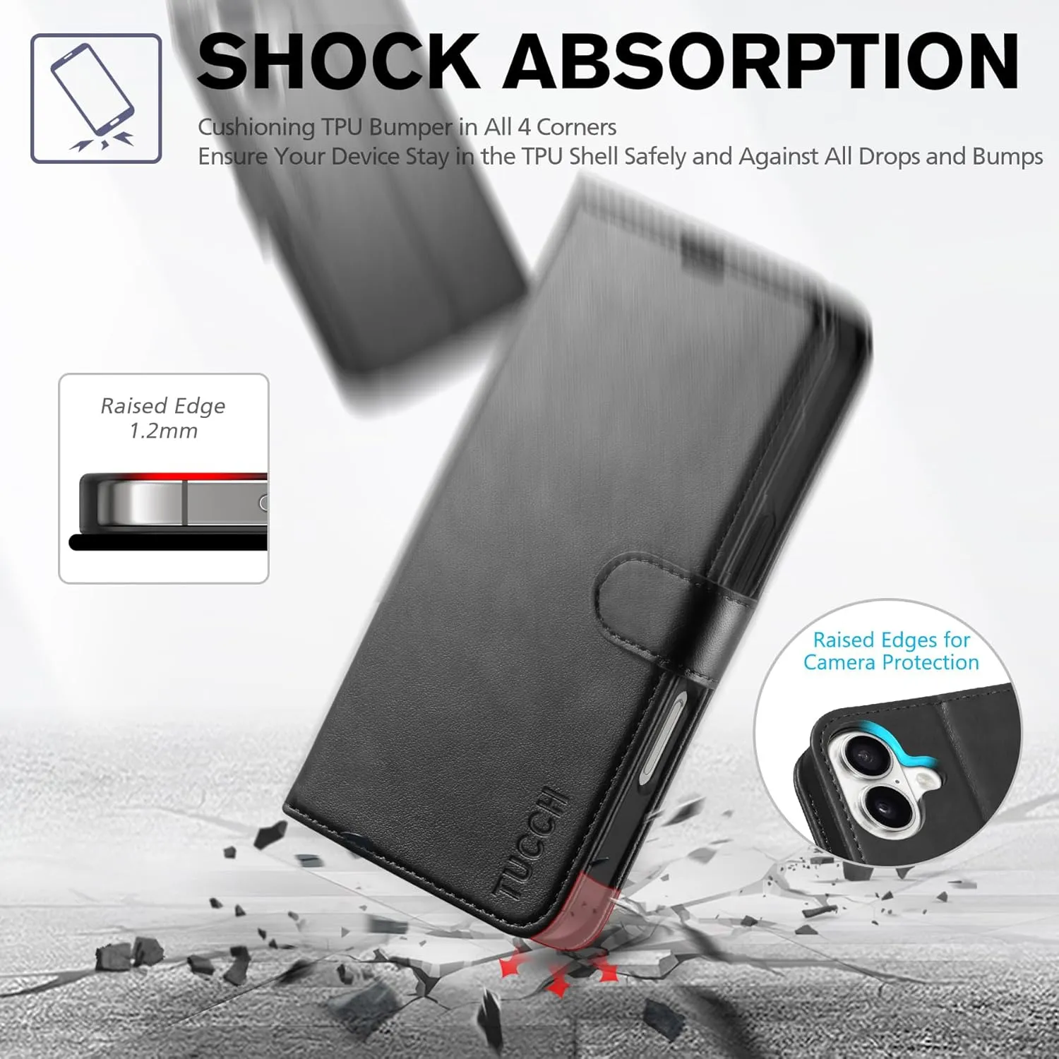 iPhone 16 Leather Magnetic Closure Protective Flip Cover Compatible  Black