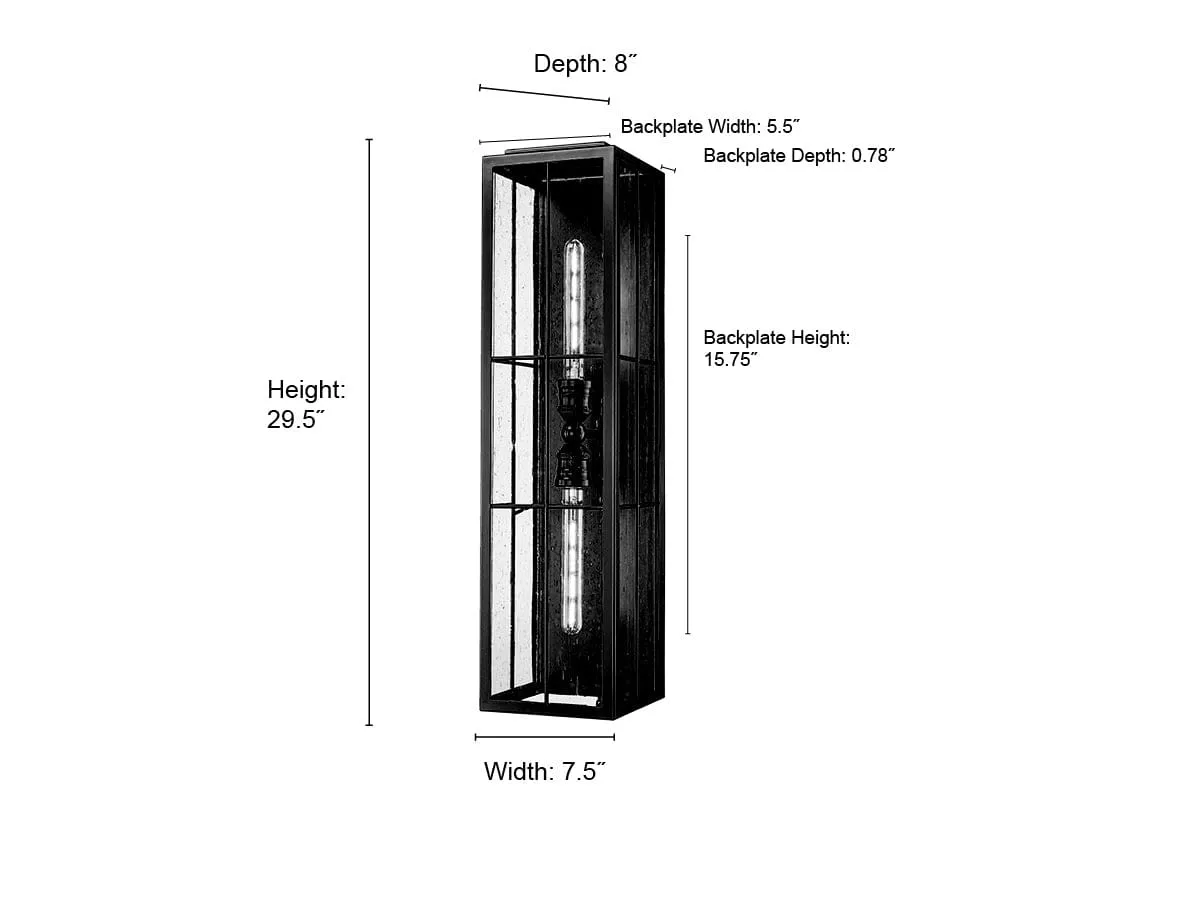 Jaxson Outdoor Wall Sconce - Powder Coated Black - Clear Seeded Glass - 8in. Extension - E26 Medium Base