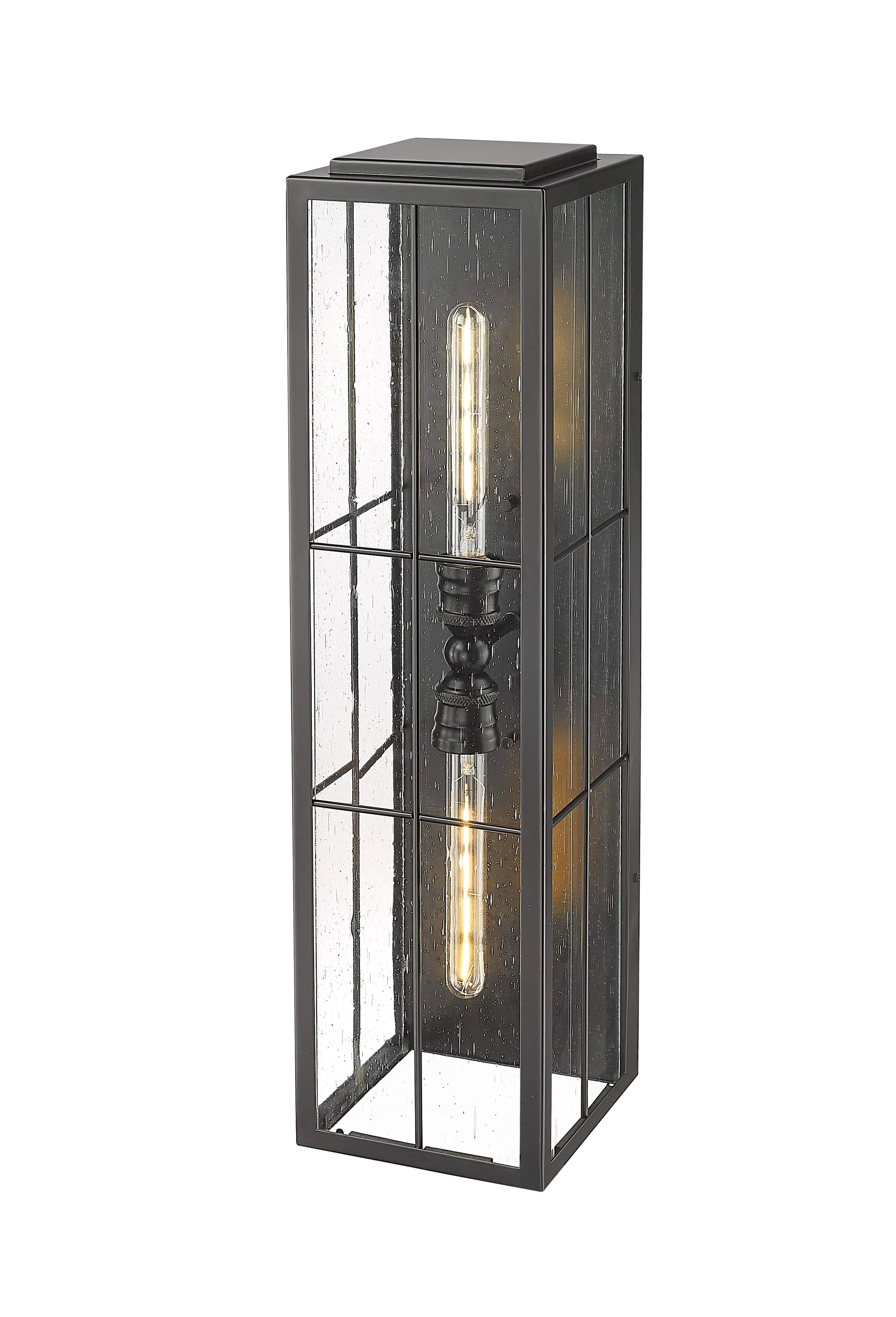 Jaxson Outdoor Wall Sconce - Powder Coated Black - Clear Seeded Glass - 8in. Extension - E26 Medium Base