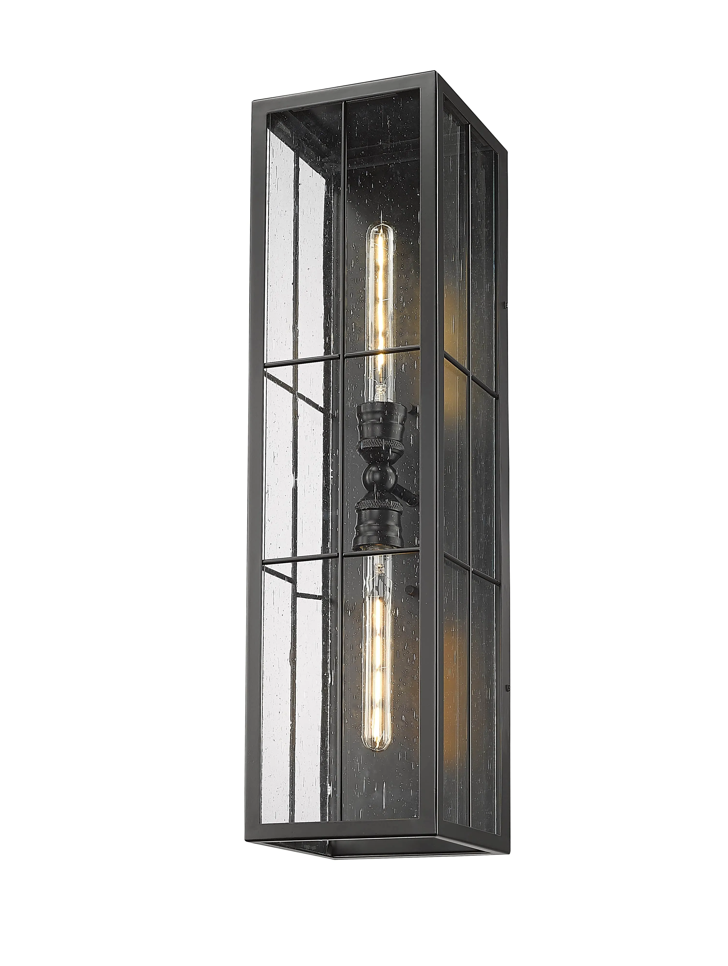 Jaxson Outdoor Wall Sconce - Powder Coated Black - Clear Seeded Glass - 8in. Extension - E26 Medium Base