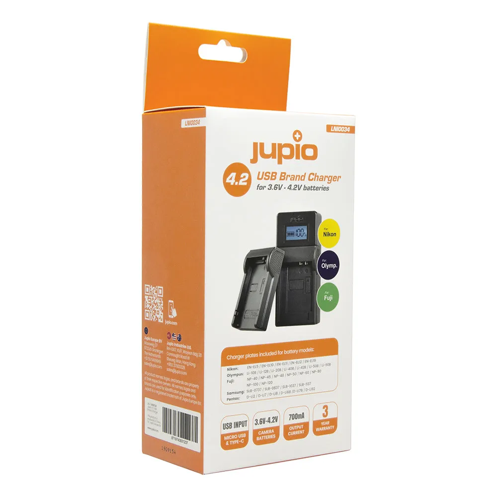 Jupio USB Brand Charger Kit For Nikon/Fuji/Olympus 3.6V-4.2V Batteries