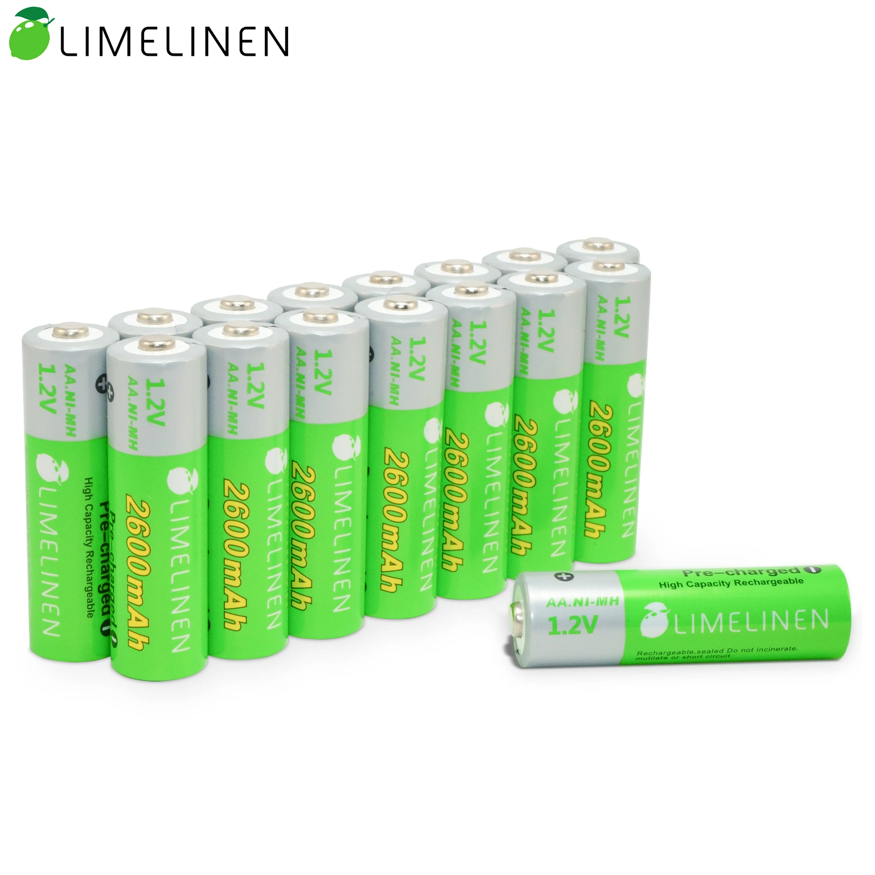 LIMELINEN AA Rechargeable Batteries - Ni-MH (2600 mAh / 1.2V), High-Capacity, Pre-Charged, CASE of 640-Count