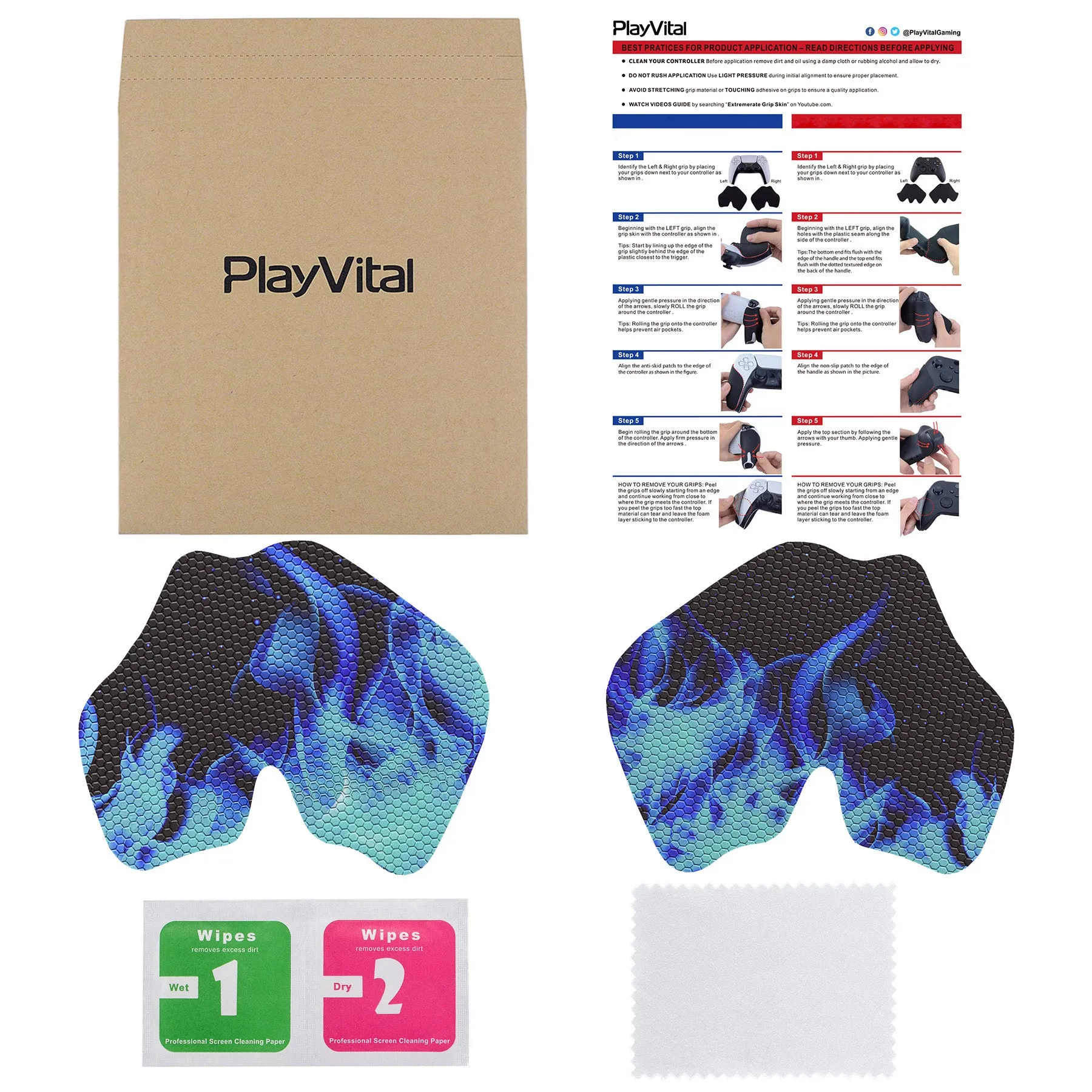 PlayVital Blue Flame Anti-Skid Sweat-Absorbent Controller Grip for PS5 Controller - PFPJ129