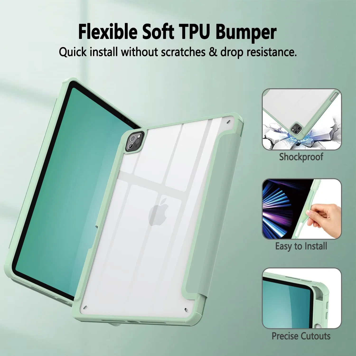 Premium Green TPU Smart Case w/ Pencil Holder for iPad Pro 11 Inch