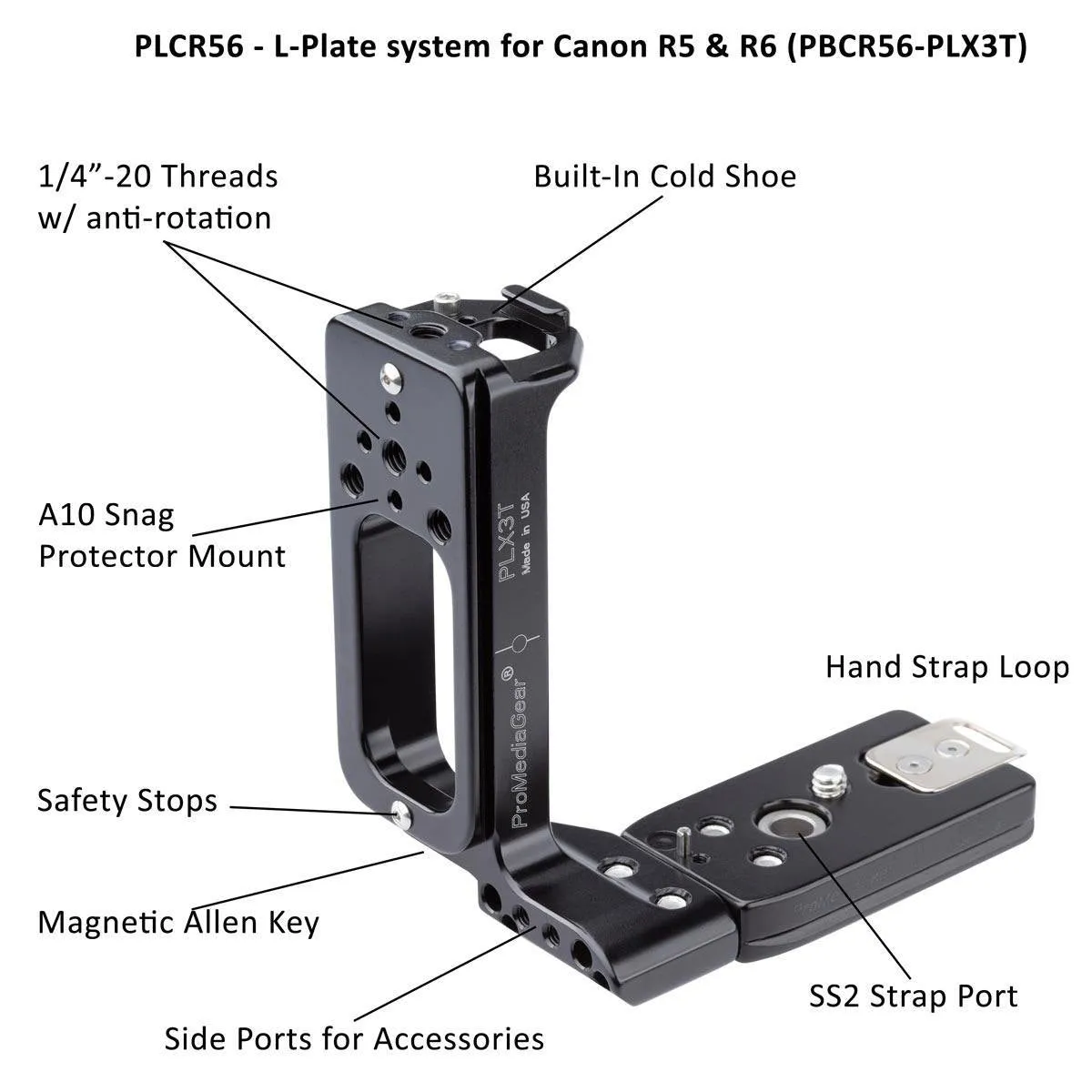 ProMediaGear PLCR56QD L-Bracket Plate for Canon EOS R5 & R6 Mirrorless Camera QD