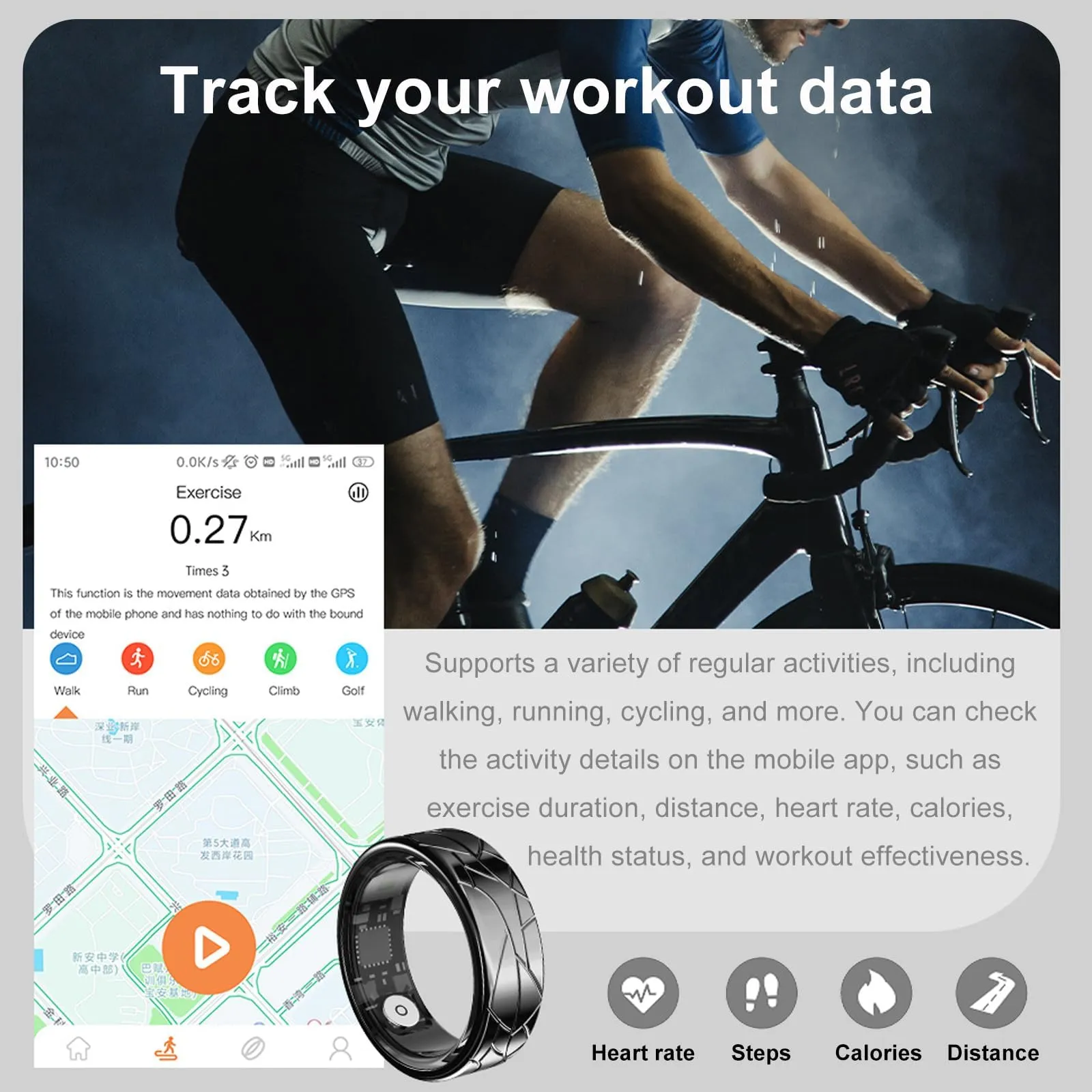 PX02 Smart Ring Fitness Tracker for Men Women Fitness Ring Pedometer Heart Rate Blood Oxygen Sleep Monitor Activity Trackers for Sports Time, Distance, Calories Compatible with Android iOS