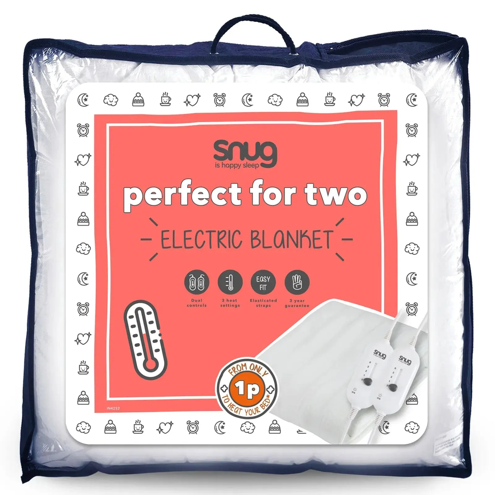 Snuggle Up Electric Blanket Dual Control 3 Heat Settings Easy Fit