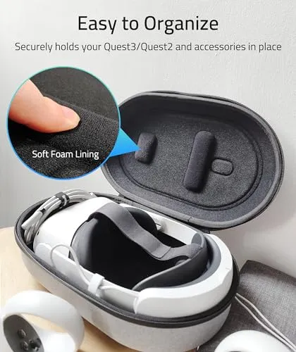 Syntech Hard Carrying Case Compatible with Oculus/Meta Quest 3, Quest 2 Accessories PICO4 VR Headset with Elite Strap, Touch Controllers and Other Accessories, Ultra-Sleek Design for Travel, Gray