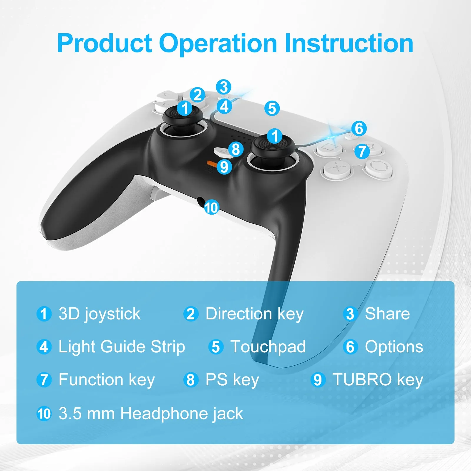 Wireless Controllers for PS4 / PC/Android Mobile Phone Joystick Gamepad Bluetooth Gaming Controller with Touch Panel Six-axis Dual Vibration Shock and Audio