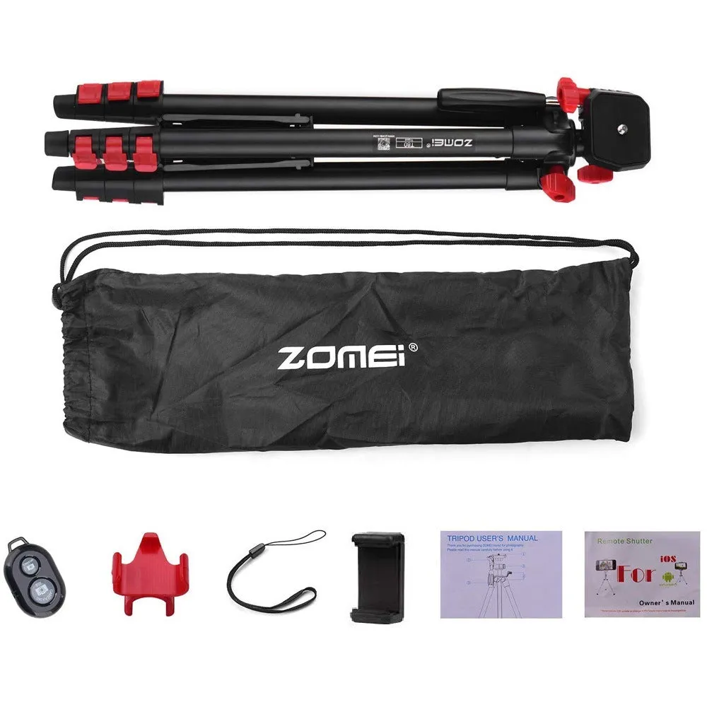 Zomei T80 Portable Tripod with Phone Clip and Bluetooth Remote Control Black Red