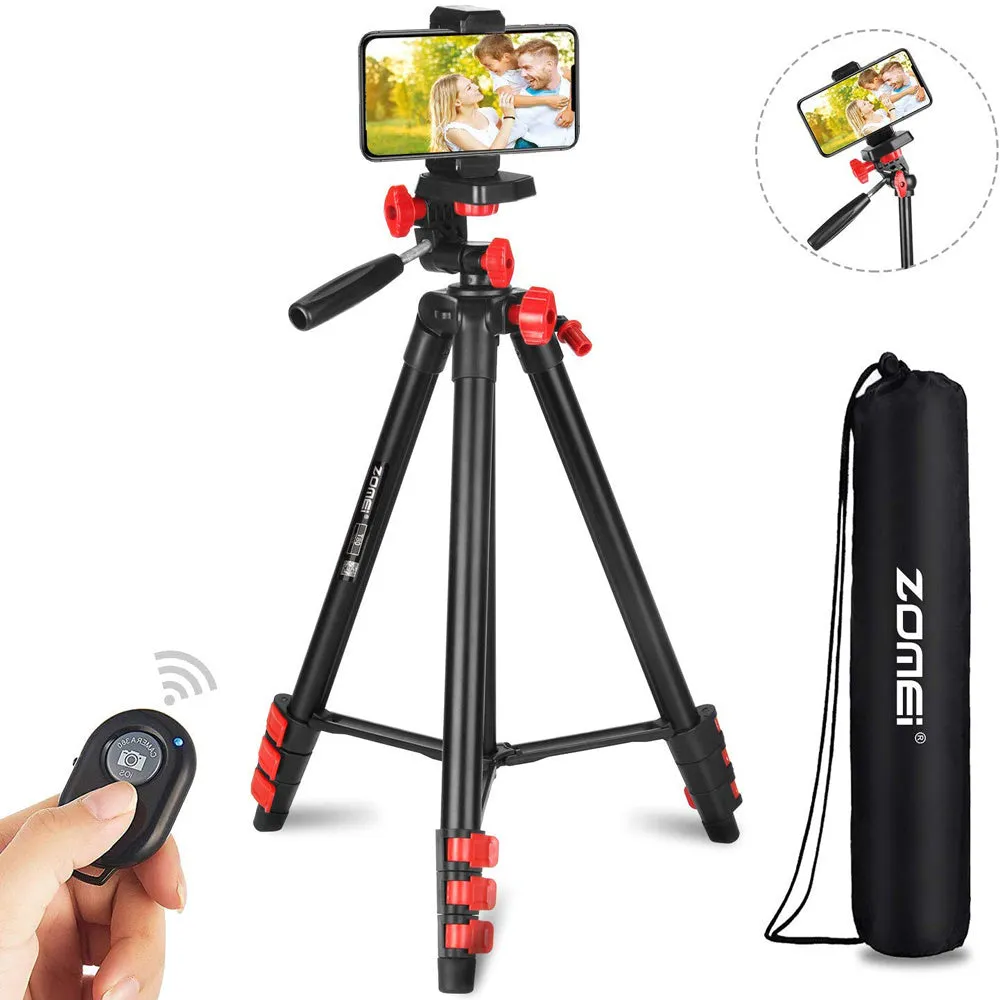 Zomei T80 Portable Tripod with Phone Clip and Bluetooth Remote Control Black Red